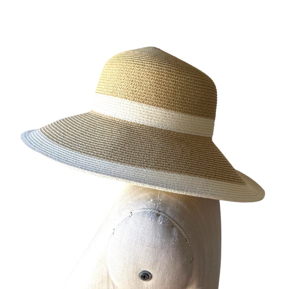 San Diego Hat Company Tan and White Woven Sun Hat Adjustable One Size